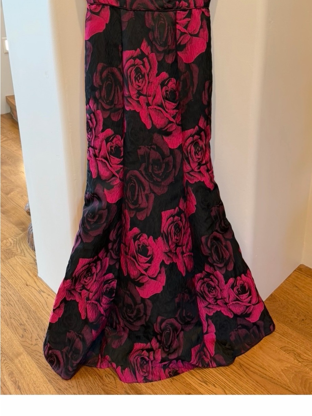 JS Collections Black Dress with Fuchsia Rose Print Maxi